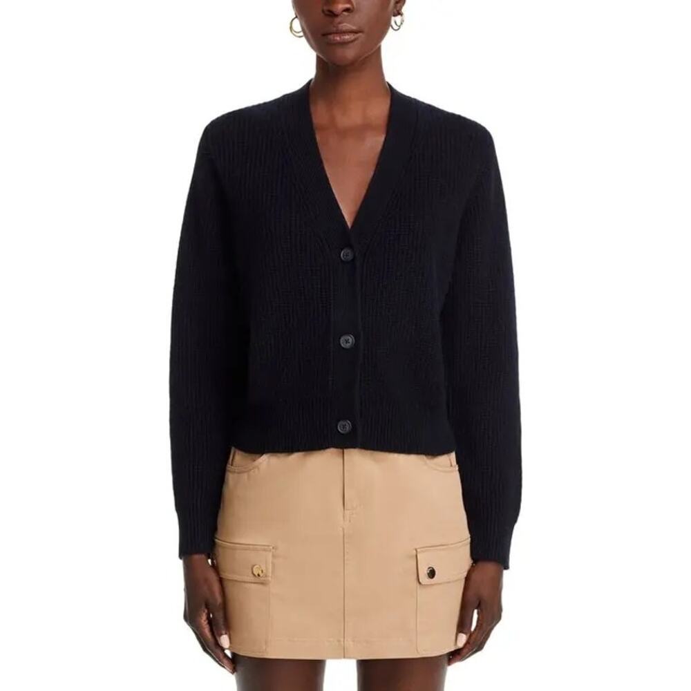 Aqua Cashmere V-Neck Novelty Stitch Cardigan Sweater Long Sleeve Black XXL NWT